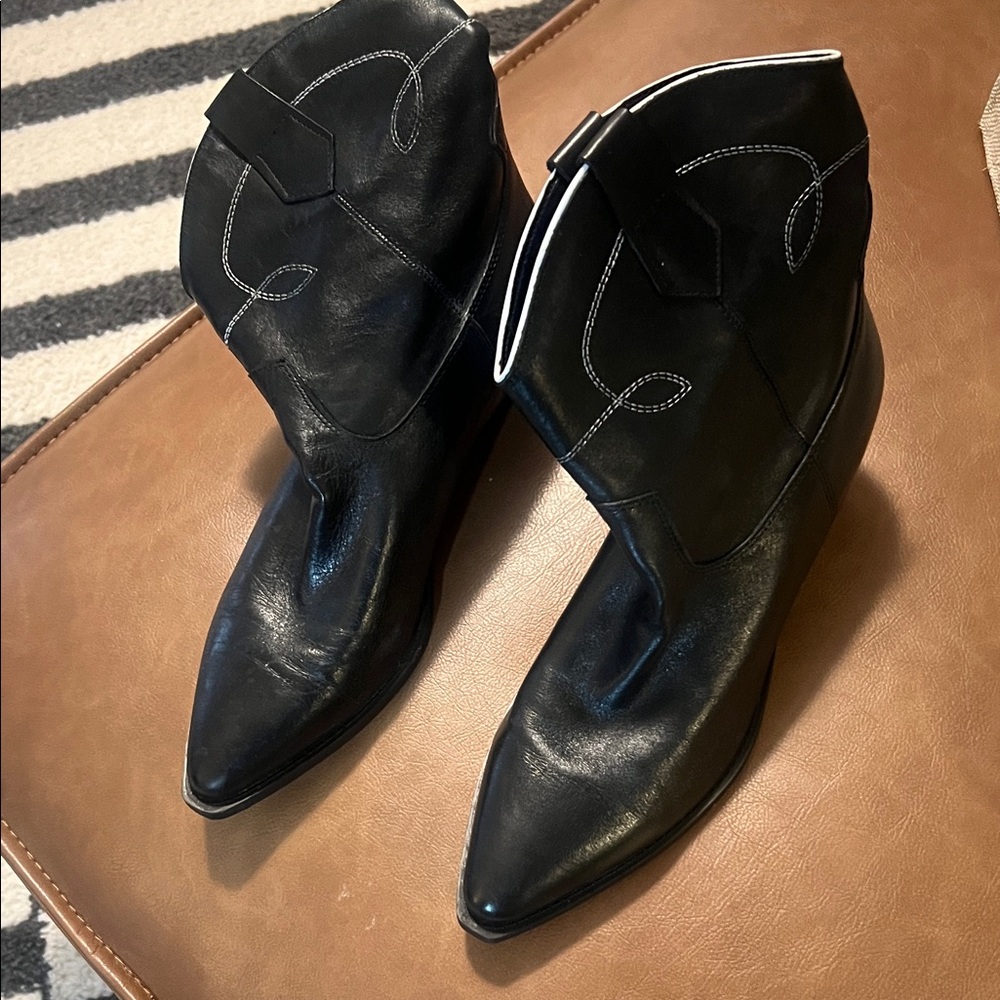 Marc Fisher Black Ankle Booties with White Stitching